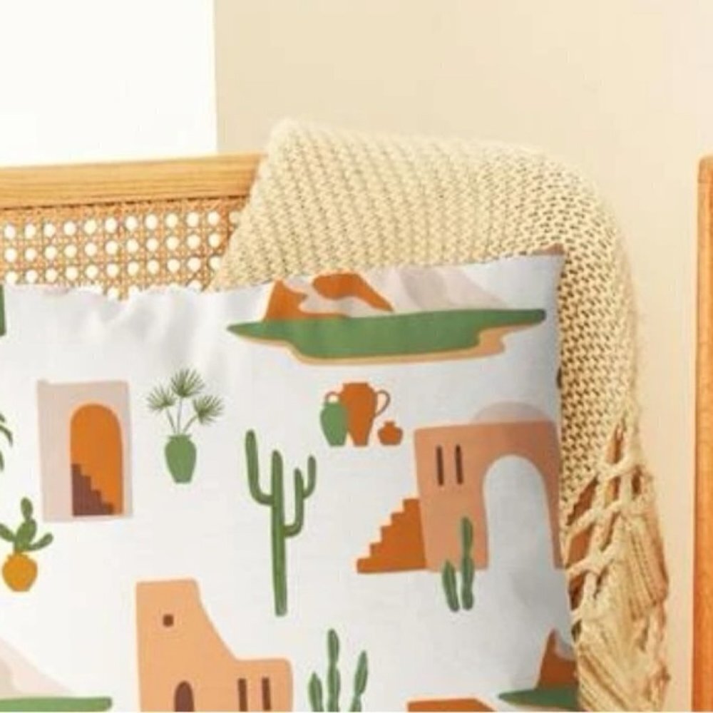 Pillow Cover Southwestern Cactus Buildings Western Zip Rectangle 19.7 X 11.8 - Picture 8 of 15